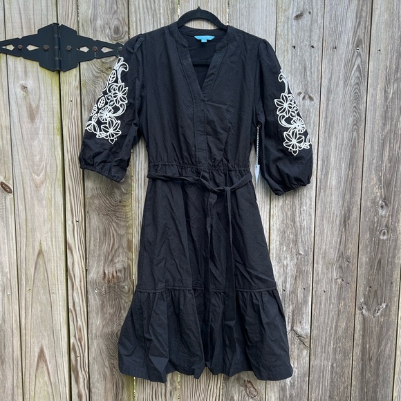 DRAPER JAMES RSVP Embroidered Puff Sleeve Tie Waist Dress Women’s XS NWT NEW - Picture 2 of 13